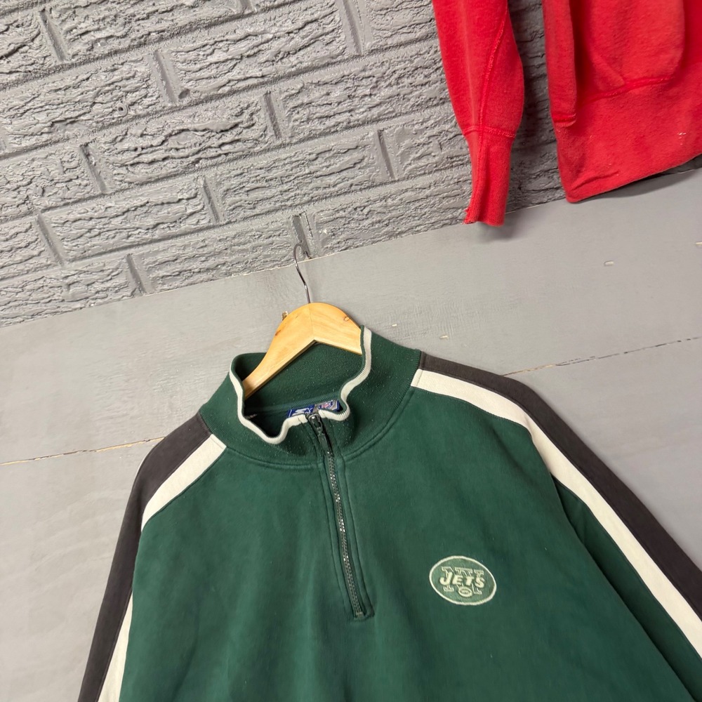 Vintage Starter NFL New York Jets Quarter Zip Pullover Green Sweatshirt Mens XL